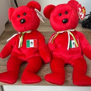 Ty Red Bears with Mexican Flag Patch